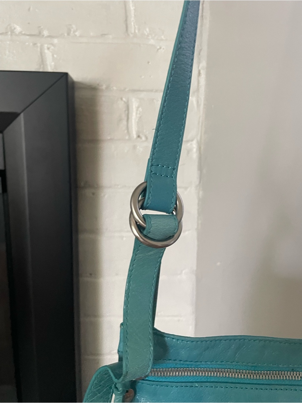 HOBO Teal Leather Crossbody Bag with Front Zip Pocket - Picture 10 of 11